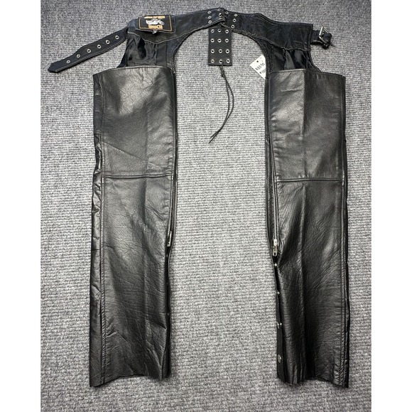 Silver Bike Leather Chaps Mens XXS Black Adjustable Motorcycle Riding Gear Biker